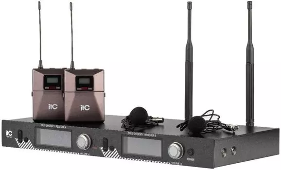 Микрофон ITC T-521UL Двухканальная радиомикрофонная система, приёмник +2 петличных микрофона, шт