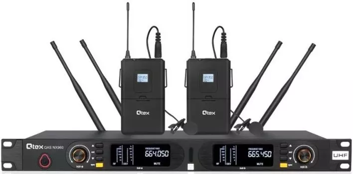 Радиосистема Qtex QAS NX960L двухканальная true-diversity с рэковым приемником и петличными микрофонами, 520–560 МГц, 200 каналов