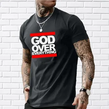Новая летняя мужская модная футболка God Over Everything, мужская футболка с принтом, топ XS чёрный
