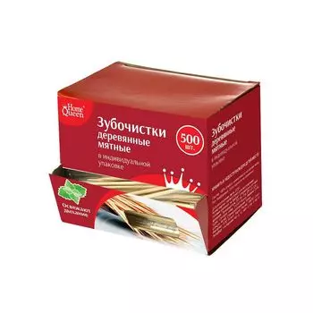 зубочистки HOMEQUEEN 500шт береза мятные в индивидуальной упаковке