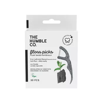 зубочистки с зубной нитью HUMBLE Floss Charcoal Picks 50шт древесный уголь
