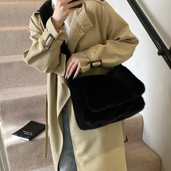 Женская сумка Furry Bag Casual Messenger Bag Super Fire Hair Bag серый