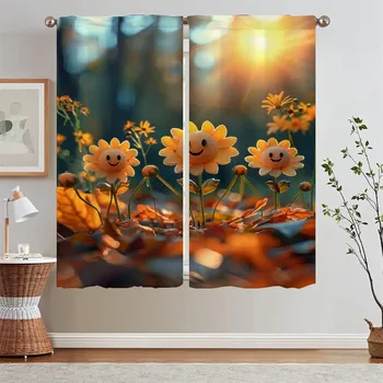 Fruit Plant Blackout Curtain Living Room Decoration Tulle in Kitchen Curtains 2 Pieces Window Blinds Curtains for Bedroom Curls W50xH70cmx2pcs-CL
