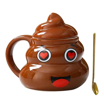 Керамическая чашка Poop, креативные кофейные чашки объемом 480 мл с ложкой для домашнего офиса, кружка для озорных розыгрышей на день рождения, рождественский подарок about 480ml