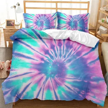 Комплект постельного белья Boho Tie Dye, комплект постельного белья в стиле хиппи, комплект постельного белья синего и фиолетового цвета для двоих, цыганский комплект постельного белья размера «king-size», полиэстеровый чехол для одеяла 70x133cm 2pcs