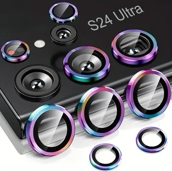 Защитная пленка для объектива камеры для Samsung Galaxy S24 Ultra S23 fe S22 Plus A15 A25 A35 A55 A14 A24 A34 A54 Кольцо из алюминиевого сплава Ударопрочный объектив из закаленного стекла Samsung S24 чёрный