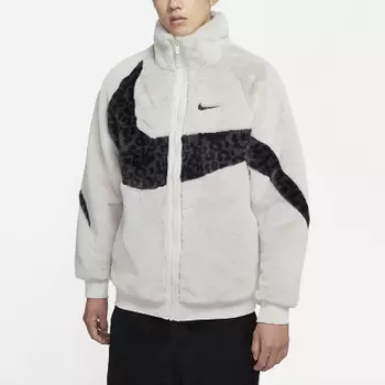 Faux Fur Swoosh Jacket Black Leopard\Light Grey