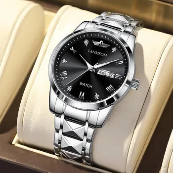 Новые роскошные мужские часы TOP Brand с коробкой, водонепроницаемые, светящиеся мужские кварцевые часы с двойным календарем