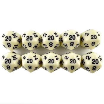 D20 Многогранные игральные кости 19,7 мм TRPG DND Цифровые игровые кости Набор 20 сторон 10 шт. для настольной игры для вечеринок чёрный