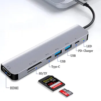 Концентратор USB C на 4K HDMI-совместимый адаптер типа C 7 в 1. Док-станция OTG Thunderbolt 3 с PD TF SD для Macbook Pro/Air iPad XPS Surface. 30HZ