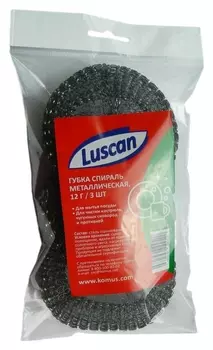 Губки мочалка спираль металлические Luscan 100х100х15мм 12г 3 шт/уп