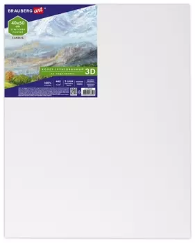 Холст 3D на подрамнике Brauberg ART Classic 40х50см, 440г/м, грунт, 100% хлопок мелкое зерно, 191664
