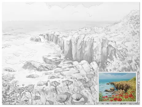 Холст на картоне с контуром Brauberg ART Classic "Цветы И море", 30х40, грунтованный, хлопок, 191541