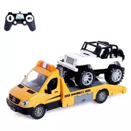 Грузовик радиоуправляемый Mercedes, 1:18, с машинкой, работает от аккумулятора
