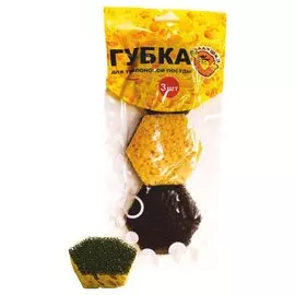Губка для мытья посуды ладушки в вакуумной упаковке для мытья тефлоновой посуды, 3 шт