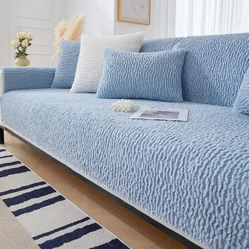 Stripe Lamb Plush Sofa Cushion All Season Universal Soft Sofa Towel Non Slip Cushion Backrest Cover Cloth Room Home Decoration 70x70