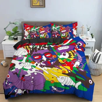 Cartoon Graffiti Bedding Set Boys Girls Twin Queen Size Duvet Cover Pillowcase Bed Kids Adult Fashion Home Textile Customizable US King 264x228cm