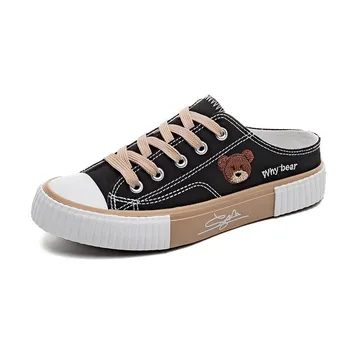 Обувь Bear Canvas Детские летние низкие повседневные тапочки на плоской подошве Модные тапочки Универсальные полутапочки 35