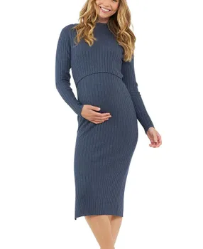 Вязаное платье миди в рубчик для кормящих мам Ripe Nella для беременных Ripe Maternity, синий