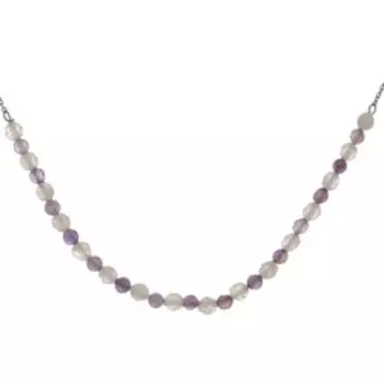 Серебряное колье с аметистами, лунным камнем и фианитами