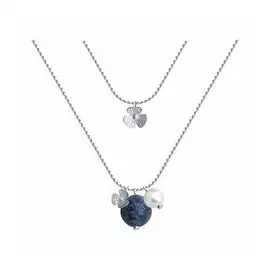 Серебряное колье с жемчугом Swarovski и содалитом "Цветы"