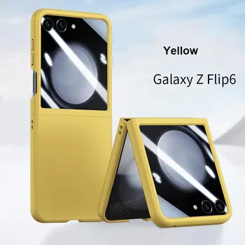 Чехол на ощупь для Samsung Galaxy Z Flip 6 5 5G Flip5 Flip6 с маленьким экраном и защитной пленкой, комплект из 2 предметов, противоударный чехол For Samsung Z Flip6 чёрный