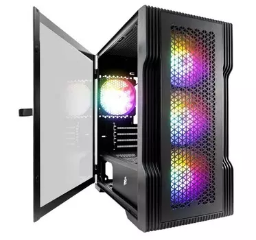 Корпус mATX 1STPLAYER TRILOBITE T3 ARGB T3-BK-4F2(AP) черный, без БП, боковая панель из закаленного стекла, USB 3.0, 2*USB 2.0, audio
