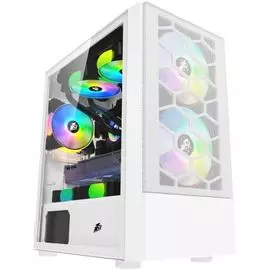 Корпус mATX 1STPLAYER X4-M белый, без БП, боковая и передняя панель из закаленного стекла, USB 3.0, 2*USB 2.0, audio