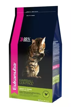 Корм Eukanuba для взрослых кошек "Вывод шерсти" редко выходящих на улицу (2 кг)
