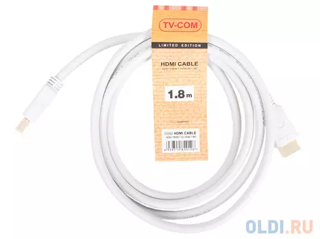 Кабель цифровой HDMI19M to HDMI19M, V1.4+3D, 1,8m, белый, TV-COM