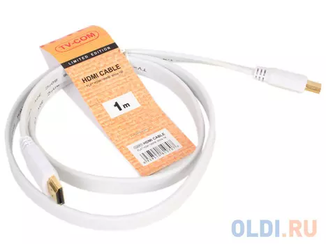 Кабель цифровой HDMI-HDMI 1.4V; 1m, плоский, белый, TV-COM