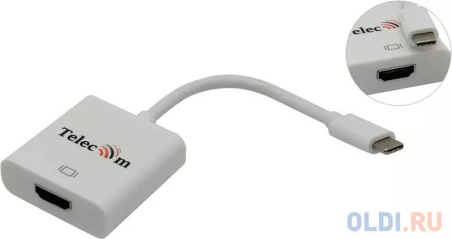 Кабель-адаптер USB 3.1 Type-Cm --> HDMI A(f) 3840x2160@30Hz, 10Gbps , 0,15m Telecom