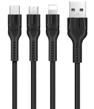 Кабель Hoco U31 (USB) на (Micro-USB/Lightning) 120см тканевая оплетка (черный)