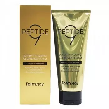 омолаживающая очищающая пенка с комплексом из 9 пептидов farmstay peptide9 super vitalizing cleansing foam