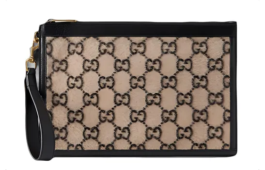 GUCCI Клатч из шерстяной кожи в стиле пэчворк, обычный, унисекс, бежевый/черный