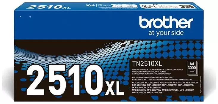 Картридж лазерный Brother TN2510XL, черный, 3000 страниц, оригинальный для Brother MFC-L2860DWE/DCP-L2660DW/DCP-L2627DWE/HL-L2400DWE