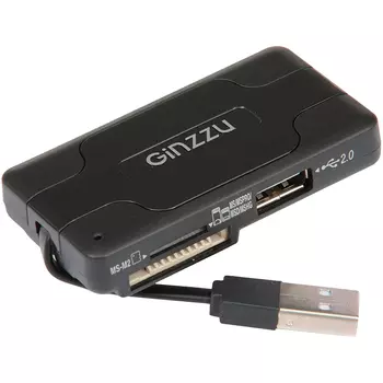 Картридер внешний Ginzzu GR-417UB, мультиформатный, USB 2.0, черный