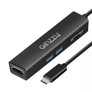Картридер внешний Ginzzu GR-567UB, SD/SDXC/SDHC/MMC, microSD/SDXC/SDHС, USB Type-C, черный 2xUSB3.0, HDMI
