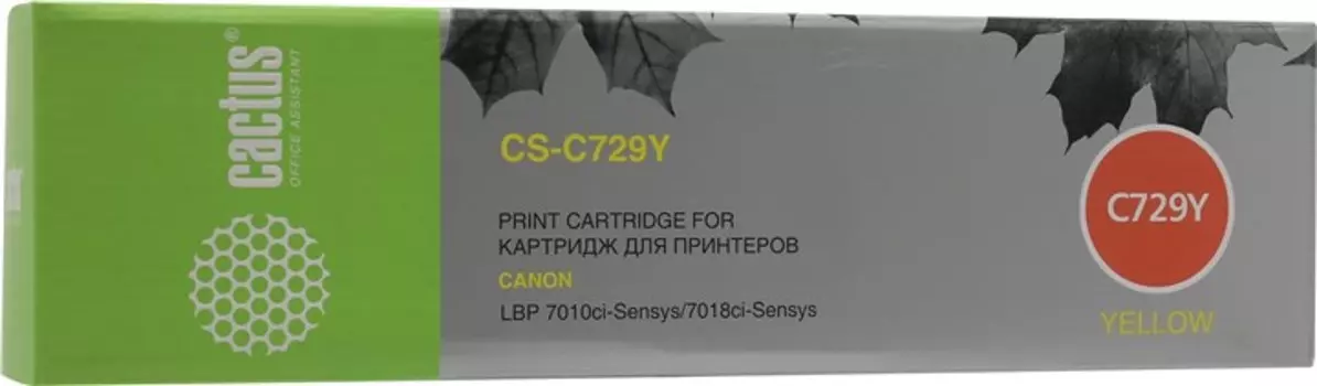 Картридж лазерный Cactus CS-C729Y (729 Y), желтый, 1000 страниц, совместимый для Canon LBP7010C / LBP7018C