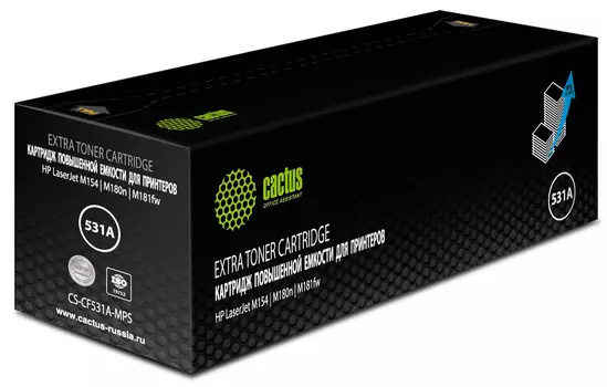 Картридж лазерный Cactus CS-CF531A-MPS (CF531A-MPS), голубой, 2700 страниц, совместимый для LJ M154/M180n/M181fw без чипа