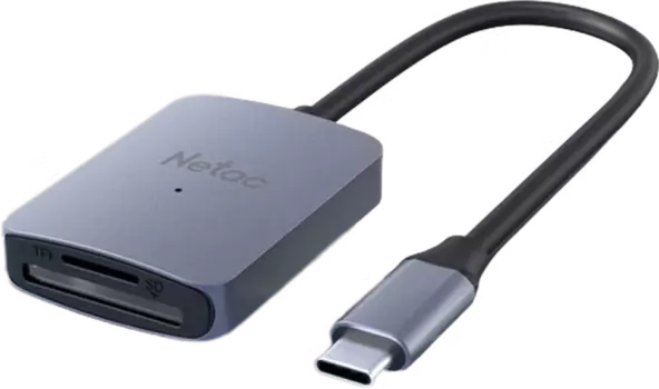 Картридер внешний Netac WK12, SD/microSD, USB Type-C, серый (NT09WK12-30GR)