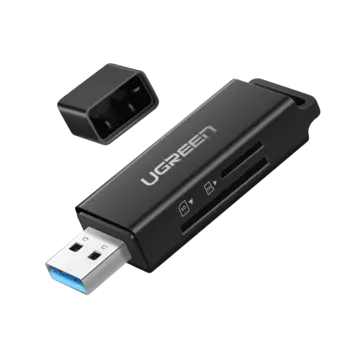 Картридер внешний UGREEN CM104 , SD/microSD, USB 3.0, черный (40752)