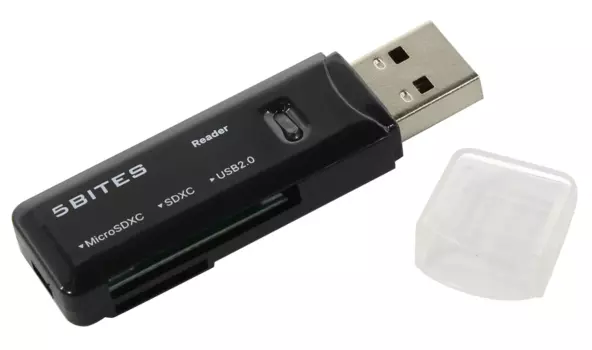 Картридер внешний 5bites RE2-100BK, TF/SD/micro-SD, USB 2.0, черный