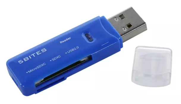 Картридер внешний USB 2.0 5bites RE2-100BL, TF/SD/micro-SD, USB 2.0, синий