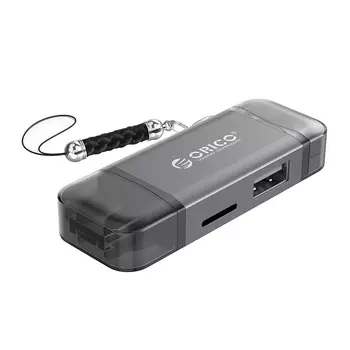 Картридер внешний USB 2.0 Orico 2CR61-GY, SD, T-Flash Поддерживается OTG подключение, Micro-USB, USB, USB-C, серый