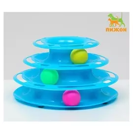 Игровой комплекс "Пижон" для кошек с 3 шариками, 24,5 х 24,5 х 13 см, голубой