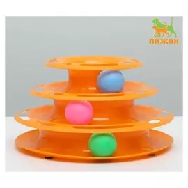 Игровой комплекс "Пижон" для кошек с 3 шариками, 24,5 х 24,5 х 13 см, оранжевый