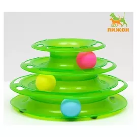 Игровой комплекс "Пижон" для кошек с 3 шариками, 24,5 х 24,5 х 13 см, зелёный