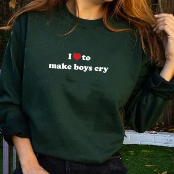 Женские толстовки I Love To Make Boys Cry, забавные винтажные модные толстовки в стиле Boyfirends, готическая одежда, повседневный джемпер с длинными рукавами S белый