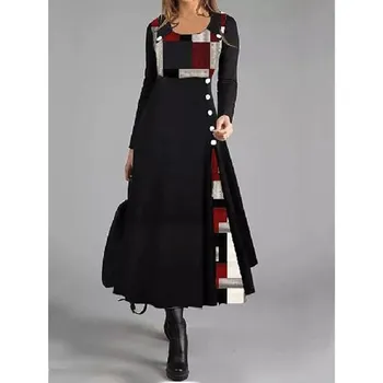 HNXC Women s Fashion Autumn Winter Long Sleeve O-Neck Casual Dresses S жёлтый